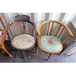 LATE 19TH CENTURY INLAID MAHOGANY CORNER CHAIR & 1 OTHER