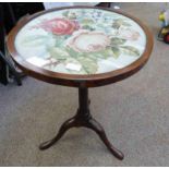19TH CENTURY TAPESTRY TOPPED CIRCULAR TABLE ON CENTRE COLUMN,