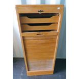 20TH CENTURY OAK FILING CABINET WITH TAMBOUR FRONT 109CM TALL X 46CM WIDE X 37CM DEEP