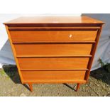 20TH CENTURY TEAK CHEST OF 4 DRAWERS ON ROUND SUPPORTS,