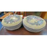 PAIR GLASS BEAD TAPESTRY CIRCULAR FOOTSTOOLS