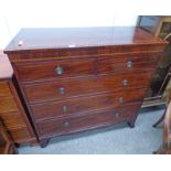 19TH CENTURY MAHOGANY CHEST WITH BOXWOOD INLAY AND BRASS HANDLES WITH 2 SHORT OVER 3 LONG DRAWERS