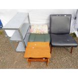 LEATHER LOUNGE CHAIR, PAIR OF FOOT STOOLS,