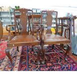 PAIR OF LATE 19TH CENTURY MAHOGANY OPEN ARMCHAIRS ON QUEEN ANNE SUPPORTS 108CM TALL