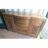 LATE 19TH/EARLY 20TH CENTURY OAK SIDEBOARD WITH BOW FRONT & 4 DRAWERS OVER 3 ART NOUVEAU CARVED