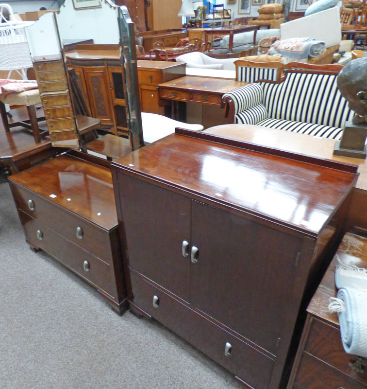 MAHOGANY DRESSING CHEST ON BRACKET SUPPORTS AND MATCHING TALLBOY