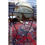 LOT WITH DRAWN WORLD GLOBE ON METAL STAND BY REPLOGLE