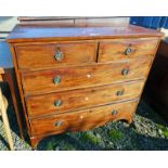 19TH CENTURY MAHOGANY CHEST OF DRAWERS WITH 2 SHORT OVER 3 LONG DRAWERS ON BRACKET SUPPORTS 104 X