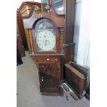 19TH CENTURY MAHOGANY GRANDFATHER CLOCK WITH PAINTED DIAL SIGNED DOBBINGS,