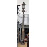 19TH CENTURY CAST IRON STREET LAMP WITH GLASS & METAL LANTERN WITH INSCRIBED PANELS - APPROX.