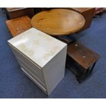 PINE CHEST OF DRAWERS, OAK NEST OF 3 TABLES,