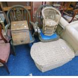 19TH CENTURY MAHOGANY LIDDED BOX, 2 ARMCHAIRS, BASKET WORK,