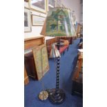 OAK STANDARD LAMP WITH BARLEY TWIST COLUMN ON CIRCULAR BASE & METAL LAMP