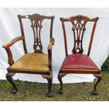 LOT WITHDRAWN 2 MAHOGANY DINING CHAIRS, 1 CARVER,