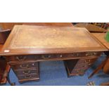 20TH CENTURY MAHOGANY TWIN PEDESTAL DESK WITH LEATHER INSET TOP