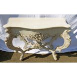 21ST CENTURY MARBLE TOPPED CONSOLE TABLE WITH SHAPED FRONT & CARVED SUPPORTS 86CM TALL X 104CM WIDE