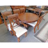 21ST CENTURY HARDWOOD EXTENDING DINING TABLE & SET OF 6 DINING CHAIRS