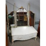 20TH CENTURY PAINTED DRESSING CHEST WITH 3 MIRRORS OVER 1 DRAWER ON SHAPED SUPPORTS WITH CARVED