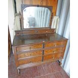 EARLY 20TH CENTURY DRESSING TABLE WITH 6 DRAWERS ON BARLEY TWIST SUPPORTS,