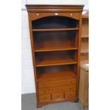 20TH CENTURY HARDWOOD DISPLAY CABINET WITH OPEN SHELVES OVER 2 LONG OVER 3 SHORT DRAWERS - 185 CM