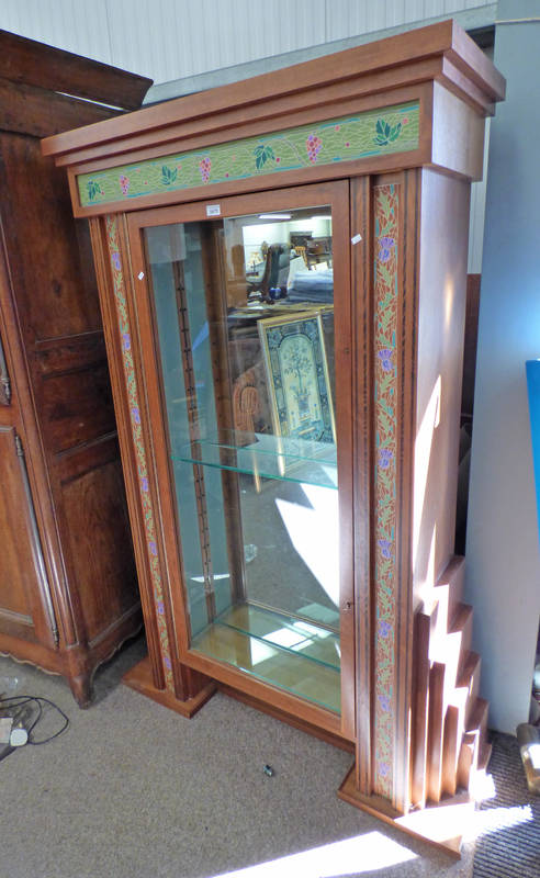 21ST CENTURY ART DECO STYLE DISPLAY CASE WITH THISTLE DECORATION 179CM TALL X 122CM WIDE