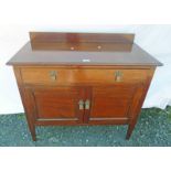 20TH CENTURY INLAID MAHOGANY CHEST WITH 1 DRAWER OVER 2 PANEL DOORS ON SQUARE SUPPORTS,