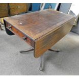 19TH CENTURY MAHOGANY PEMBROKE TABLE WITH CENTRE PEDESTAL 72CM TALL X 91 CM WIDE