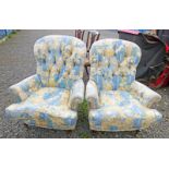 PAIR OF LIBERTY OF LONDON YELLOW & BLUE FLORAL OVERSTUFFED ARMCHAIRS Condition Report: