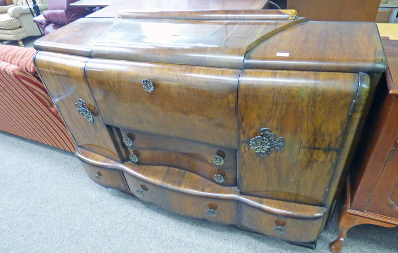 20TH CENTURY WALNUT COCKTAIL SIDEBOARD 103CM TALL