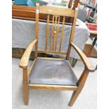 20TH CENTURY OAK OPEN ARMCHAIR ON SQUARE SUPPORTS BY JENNERS,