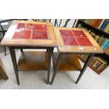 EARLY 20TH CENTURY OAK SQUARE OCCASIONAL TABLES WITH TILE INSERT TOPS,