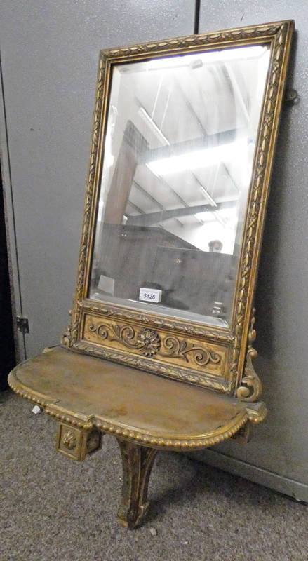 EARLY 20TH CENTURY GILT FRAMED HALL MIRROR WITH SHELF 89 CM TALL