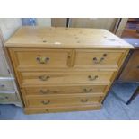 PINE CHEST OF DRAWERS WITH 2 SHORT OVER 3 LONG DRAWERS.