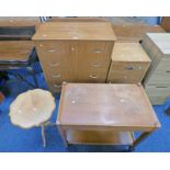 4 DRAWER CHEST & OAK TROLLEY TABLE AND WINE TABLE