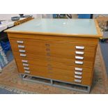 20TH CENTURY PAL 8 DRAWER PLAN CHEST WITH LIGHT BOX ON METAL SUPPORTS 101 CM TALL X 134 CM WIDE X