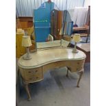 ARTS & CRAFTS STYLE DRESSING TABLE WITH TRIPLE MIRROR OVER SHAPED TOP WITH 2 LAMPS & CENTRALLY SET