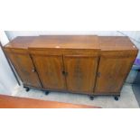 20TH CENTURY MAHOGANY CABINET WITH 2 CENTRAL PANEL DOORS OPENING TO DRAWERED AND SHELVED INTERIOR