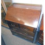 LATE 19TH CENTURY MAHOGANY BUREAU WITH GALLERY OVER FALL FRONT OPENING TO FITTED INTERIOR OVER 2