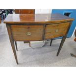 19TH CENTURY INLAID MAHOGANY SIDE TABLE WITH 2 DRAWERS & SQUARE SUPPORTS 85 CM TALL X 97 CM WIDE