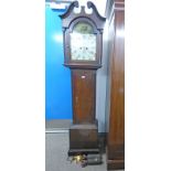 19TH CENTURY OAK GRANDFATHER CLOCK WITH PAINTED DIAL