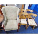 SET OF 4 KITCHEN CHAIRS & ARMCHAIR