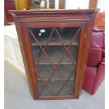 19TH CENTURY OAK CORNER CUPBOARD WITH ASTRAGAL GLASS DOOR OPENING TO SHELVED INTERIOR