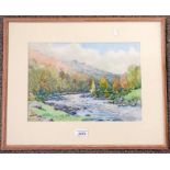 JACKSON SIMPSON AUTUMN ON THE DON AT BRUX SIGNED IN PENCIL FRAMED WATERCOLOUR 25 X 35.