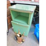 WICKER LLOYD LOOM STYLE CABINET AND A COPPER AND BRASS FIRE COMPANIES SET -2-