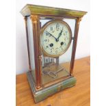 LATE 19TH CENTURY 4-GLASS ONYX & GILT MANTLE CLOCK WITH ENAMEL FACE WITH FLORAL DECORATION.