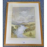 JACKSON SIMPSON ON THE SPEY ABOVE CRAIGELLACHIE SIGNED GILT FRAMED WATER COLOUR 50 X 36 CMS