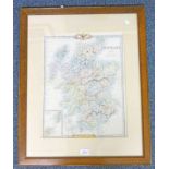 OAK FRAMED MAP: SCOTLAND ENGRAVED & PUBLISHED BY RUCKELY - 46 X 37 CMS