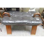 20TH CENTURY MAHOGANY LEATHER TOPPED FOOTSTOOL WITH BRASS INLAID DECORATION Condition