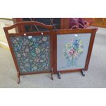 2 MAHOGANY SEWN WORK FIRE SCREENS