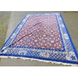 CHINESE BLUE FLORAL DECORATED CARPET 365 X 278 CM Condition Report: Worn in patches